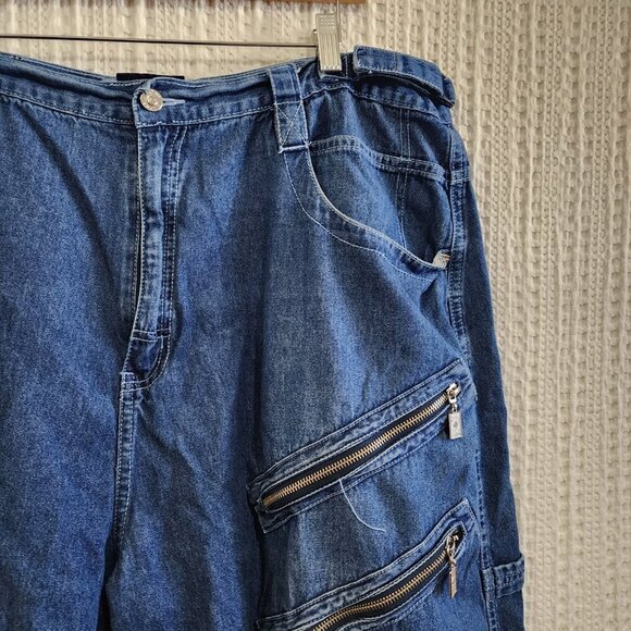 Vintage FOX Y2K Baggy Hip Hop Zipper Denim Men's Jean Shorts Size 3X - Picture 4 of 15